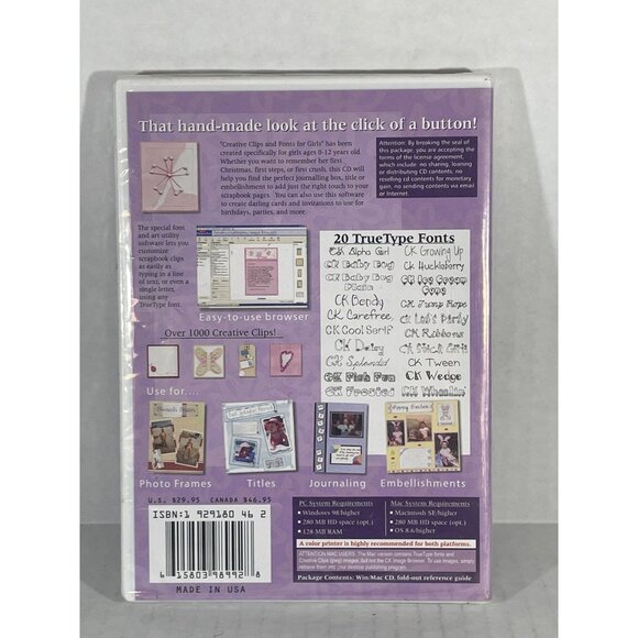 NEW Creating Keepsakes Creative Clips Fonts CD Windows Mac Scrapbooking sealed - Picture 2 of 6